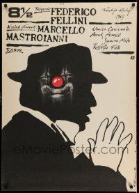 7f763 8 1/2 Polish 27x37 R89 Federico Fellini classic, cool different art by Andrzej Pagowski!