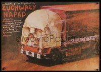 7f782 DVOYNOY OBGON Polish 27x37 '84 wild Michal Piekarski art of semi truck with skull cab!