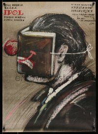 7f797 IDOL Polish 27x37 '84 great Andrzej Pagowski art of man with wild mask!