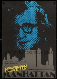 7f808 MANHATTAN Polish 27x38 '80 Andrzej Pagowski art of Woody Allen & NYC skyline!