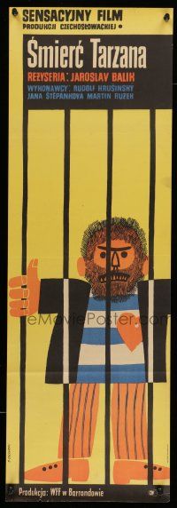 7f715 DEATH OF TARZAN Polish 11x33 '63 Smert tarzana, Stachurski art of angry man behind bars!