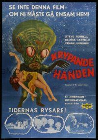 7f074 INVASION OF THE SAUCER MEN Swedish '61 best art of cabbage head alien & sexy girl + photos!