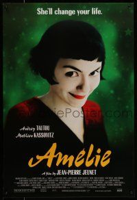 7g035 AMELIE 1sh '01 Jean-Pierre Jeunet, great close up of Audrey Tautou!