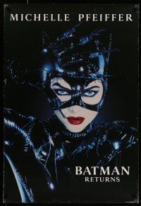 7g080 BATMAN RETURNS undated teaser 1sh '92 Tim Burton directed, sexy Michelle Pfeiffer as Catwoman