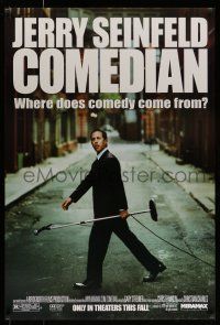 7g145 COMEDIAN advance 1sh '02 great image of Jerry Seinfeld walking across street with microphone!