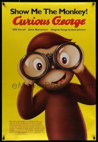 7g161 CURIOUS GEORGE DS 1sh '06 Will Ferrell & Drew Barrymore, art of cute monkey w/ binoculars!