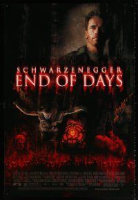 7g219 END OF DAYS DS 1sh '99 grizzled Arnold Schwarzenegger, cool creepy horror images!
