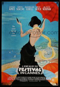 7g242 FESTIVAL IN CANNES 1sh '01 Anouk Aimee, artwork of sexy woman at the beach!