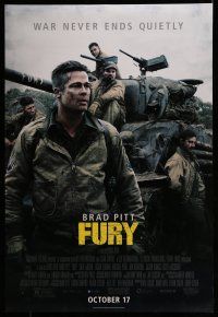 7g264 FURY advance DS 1sh '14 great image of soldier Brad Pitt and cast with tank!
