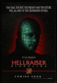 7g308 HELLRAISER: BLOODLINE teaser 1sh '96 Clive Barker, super close up of creepy Pinhead!