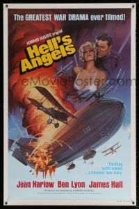 7g309 HELL'S ANGELS 1sh R79 Howard Hughes World War I classic, different art of sexy Jean Harlow!