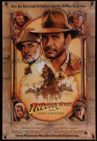 7g357 INDIANA JONES & THE LAST CRUSADE brown style advance 1sh '89 art of Ford and cast by Struzan!