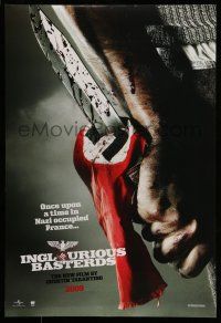 7g362 INGLOURIOUS BASTERDS teaser DS 1sh '09 Quentin Tarantino, bloody knife through Nazi flag!