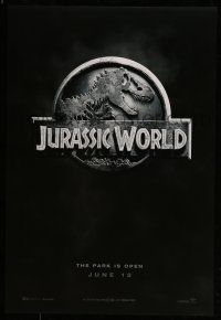 7g398 JURASSIC WORLD teaser DS 1sh '15 Jurassic Park sequel, cool image of the classic logo!