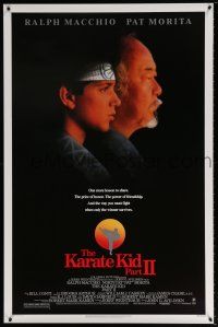 7g401 KARATE KID PART II 1sh '86 great profile of Pat Morita as Mr. Miyagi, Ralph Macchio!