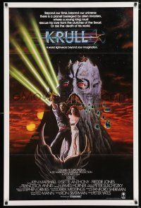 7g411 KRULL int'l 1sh '83 sci-fi fantasy art of Ken Marshall & Lysette Anthony in monster's hand!