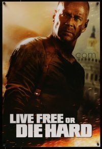 7g428 LIVE FREE OR DIE HARD teaser 1sh '07 Bruce Willis by the U.S. capitol building!