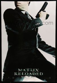 7g477 MATRIX RELOADED teaser DS 1sh '03 cool image of Hugo Weaving as Agent Smith with gun!