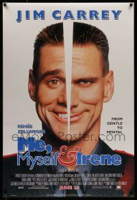 7g490 ME, MYSELF & IRENE style A advance DS 1sh '00 wacky portrait image of two-faced Jim Carrey!