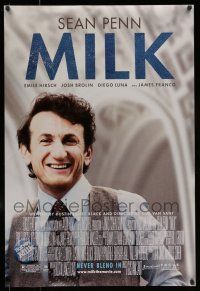 7g503 MILK DS 1sh '08 Gus Van Sant, close-up of Sean Penn in his Best Actor Academy role!