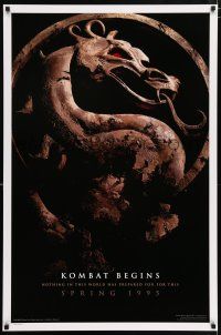 7g520 MORTAL KOMBAT style A teaser DS 1sh '95 Christopher Lambert, cool image of dragon logo!