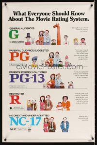 7g522 MOVIE RATING SYSTEM 1sh '90 helpful MPAA guide, cool artwork by Clarke!