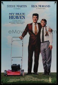 7g535 MY BLUE HEAVEN DS 1sh '90 wacky image of Steve Martin in crazy suit hugging Rick Moranis!