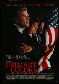 7g595 PRIMARY COLORS advance DS 1sh '98 great image of John Travolta & Emma Thompson!