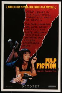 7g607 PULP FICTION teaser 1sh '94 Quentin Tarantino, close up of sexy Uma Thurman smoking!