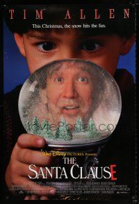 7g663 SANTA CLAUSE DS lenticular 1sh '94 Disney, jolly Tim Allen in snow globe!