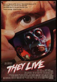 7g749 THEY LIVE DS 1sh '88 Rowdy Roddy Piper, John Carpenter, cool horror image!