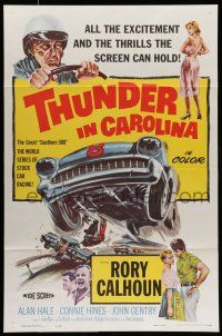 7g759 THUNDER IN CAROLINA 1sh '60 Rory Calhoun, artwork of the World Series of stock car racing!