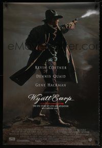 7g845 WYATT EARP DS 1sh '94 cool image of Kevin Costner in the title role firing gun!