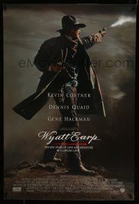 7g846 WYATT EARP advance DS 1sh '94 cool image of Kevin Costner in the title role firing gun!