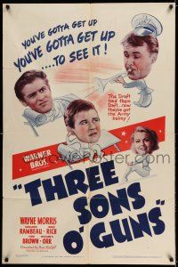 7h016 3 SONS O' GUNS 1sh '41 war comedy, wacky artwork of Wayne Morris, Marjorie Rambeau!