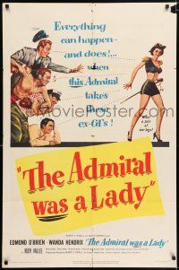7h030 ADMIRAL WAS A LADY 1sh '50 Edmond O'Brien, boxer & cab driver lust after sexy Wanda Hendrix!