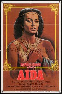 7h036 AIDA 1sh R82 different artwork of sexy Sophia Loren in Verdi's Italian opera!