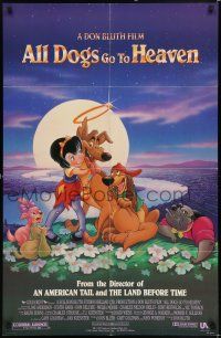 7h043 ALL DOGS GO TO HEAVEN 1sh '89 Don Bluth, Dom DeLuise, cute art of dogs & girl!