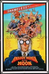 7h046 AMAZON WOMEN ON THE MOON 1sh '87 Joe Dante, cool wacky art of cast by William Stout!