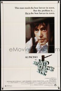 7h051 AND JUSTICE FOR ALL 1sh '79 Al Pacino, Jack Warden, directed by Norman Jewison!