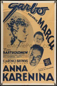 7h059 ANNA KARENINA 1sh R48 beautiful Greta Garbo, Fredric March, Freddie Bartholomew!