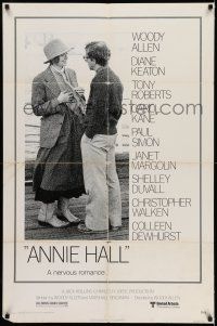 7h061 ANNIE HALL 1sh '77 full-length Woody Allen & Diane Keaton in a nervous romance!