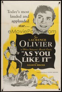 7h067 AS YOU LIKE IT 1sh R49 Sir Laurence Olivier in William Shakespeare's romantic comedy!
