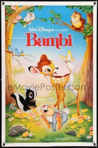 7h074 BAMBI 1sh R88 Walt Disney cartoon deer classic, great art with Thumper & Flower!