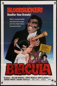7h120 BLACULA 1sh '72 black vampire William Marshall is deadlier than Dracula, great image!