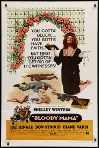 7h130 BLOODY MAMA 1sh '70 Roger Corman, AIP, crazy Shelley Winters with cigar and tommy gun!