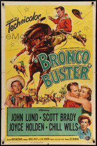 7h179 BRONCO BUSTER 1sh '52 directed by Budd Boetticher, cool artwork of rodeo cowboy on horse!