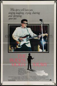 7h185 BUDDY HOLLY STORY 1sh '78 great image of Gary Busey performing on stage with guitar!