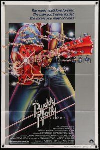 7h186 BUDDY HOLLY STORY style B 1sh '78 Gary Busey great art of electrified guitar, rock 'n' roll!