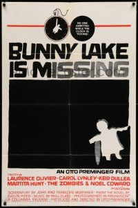 7h189 BUNNY LAKE IS MISSING 1sh '65 directed by Otto Preminger, cool Saul Bass artwork!